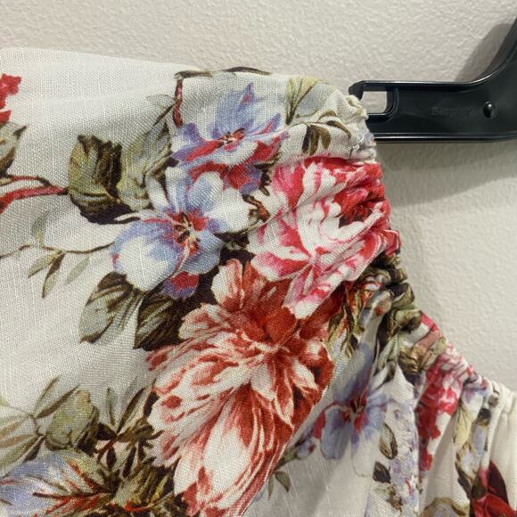 LPA Romper Multicolor Floral Linen Blend Off The Shoulder Casual Sz Small - Picture 7 of 12